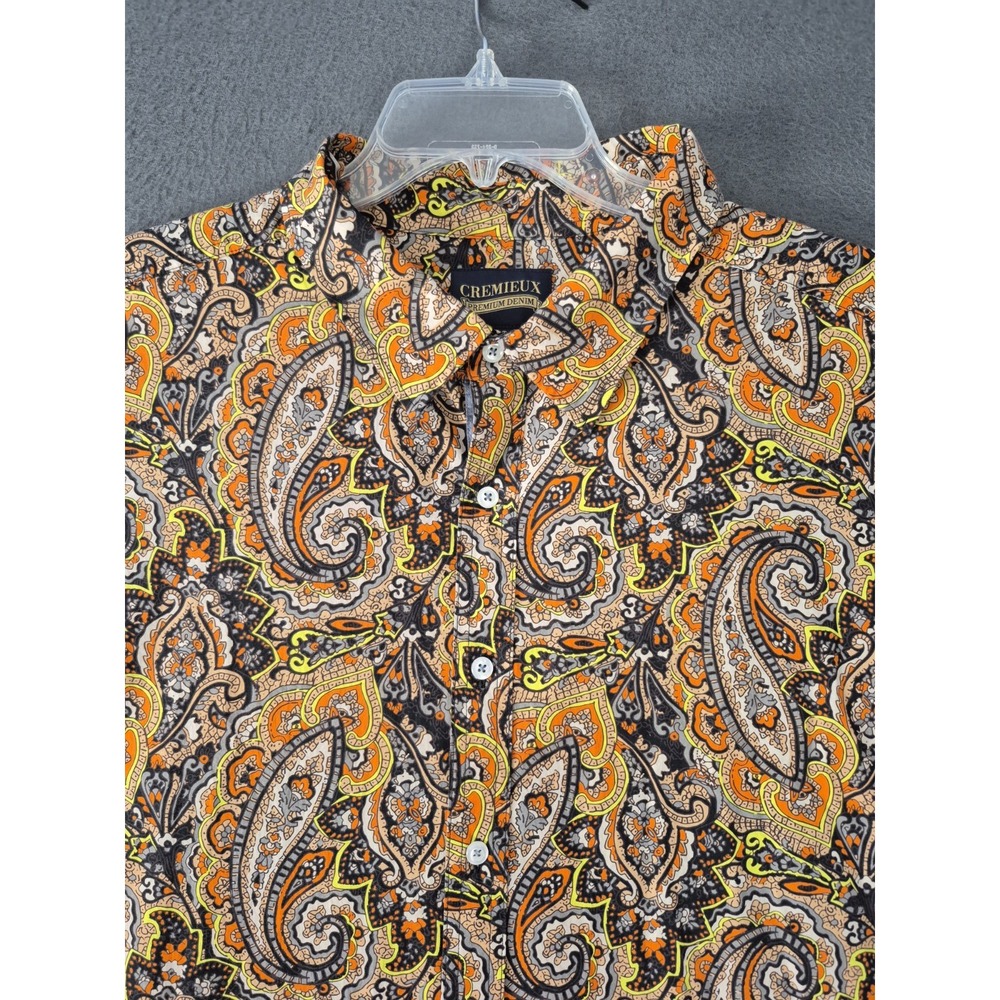 Cremieux Shirt Mens 3XT Brown Orange Paisley Short Sleeve Button Up Stretch NWT